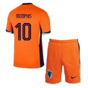 Nederländerna Memphis Depay #10 Hemmakläder Barn EM 2024 Kortärmad (+ Korta byxor)